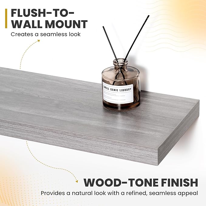55 Inch Floating Shelves, 9.3" Deep Floating Shelf Wall Mounted, 56" Wall Shelves, Rustic Deep Bookshelf, Large Display Shelves & Storage Shelves for Bedroom, Living Room, Grey, Set of 2