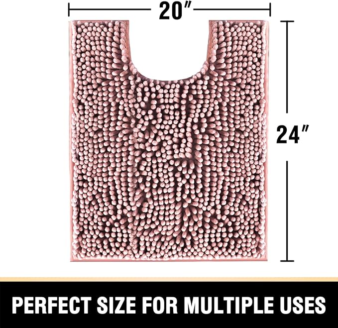 H.VERSAILTEX Toilet Mat U Shaped Bathroom Rugs Bath Mats for Bathroom Non Slip Luxury Chenille Bath Mat U Shape 20x24 Extra Soft and Absorbent Shaggy Rugs Washable Dry Fast - Coral Pink