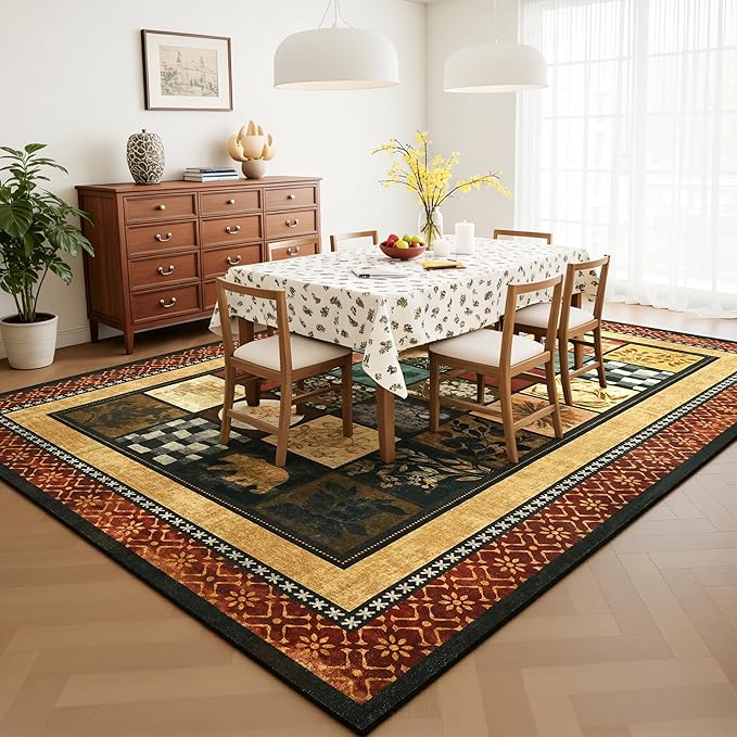 Tepook 5x7 Area Rugs for Living Room, Modern Large Geometric Rug for Bedroom, Washable Patchwork Rug Indoor Non Slip Throw Carpets for Dining Room Office Farmhouse Home Decor, Colorful