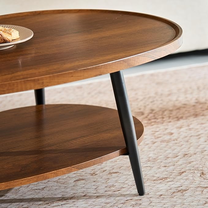 Saint Mossi Modern Coffee Table for Living Room, Mid-Century Mango Shaped Wood Coffee Table, 2-Tier Center Table for Small Space, Walnut Board, D47xW23.6xH15, Espresso