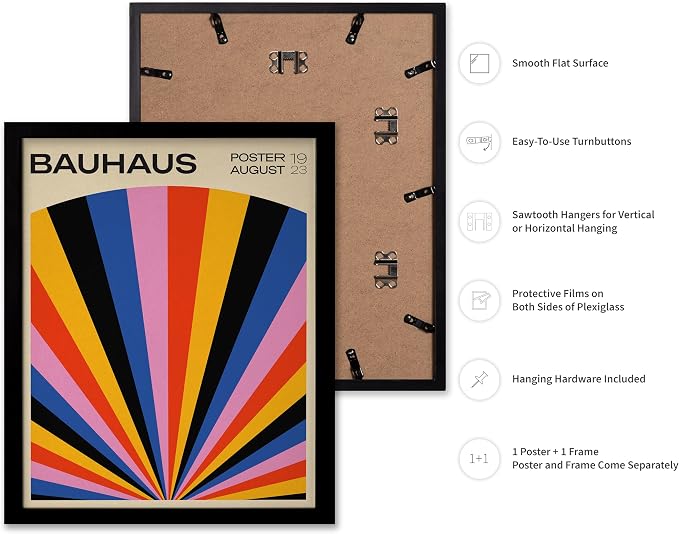 Poster Master Bauhaus Poster - Rainbow Sun Rays Print - Geometric - Abstract Art- Graphic Design - Chic Boho - Mid Century Modern Art - 16x20 Black Framed