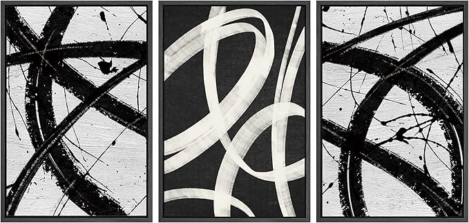 SIGNWIN Framed Canvas Print Wall Art Set Geometric Duotone Ring Landscape Graffiti & Street Art Abstract Illustrations Modern Art Decorative Nordic for Living Room, Bedroom, Office - 16"x24"x3 Black