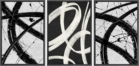 SIGNWIN Framed Canvas Print Wall Art Set Geometric Duotone Ring Landscape Graffiti & Street Art Abstract Illustrations Modern Art Decorative Nordic for Living Room, Bedroom, Office - 16"x24"x3 Black