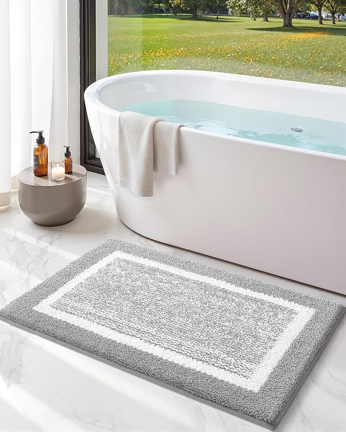 Color&Geometry Simple and Stylish Large Bath Mats for Bathroom Non Slip, 24"x36" Gray Bathroom Rugs, Absorbent, Soft, Washable, Microfiber Bath Rug Shower Mat