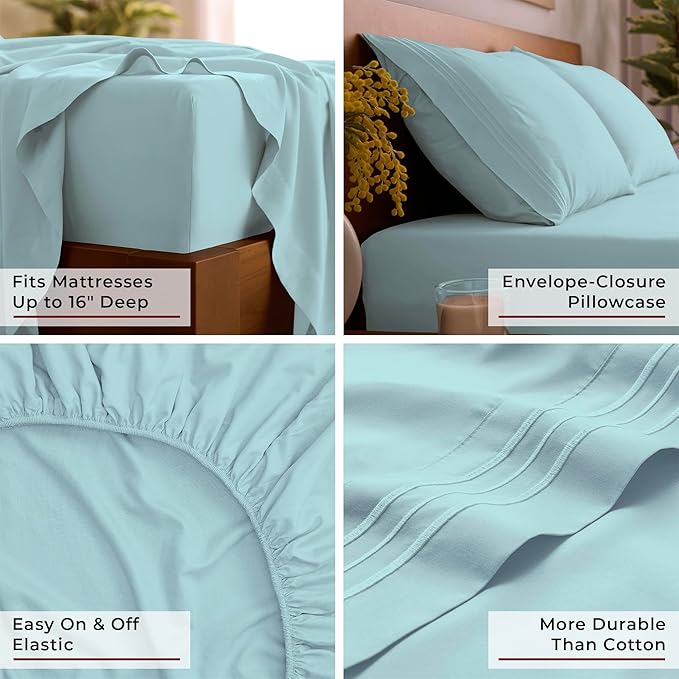 Mellanni Twin XL Sheets Set - 3 PC Iconic Collection Bedding - Hotel Luxury, Extra Soft, Cooling Bed Sheets - Wrinkle, Fade, Stain Resistant (Twin Extra Long, Aqua)