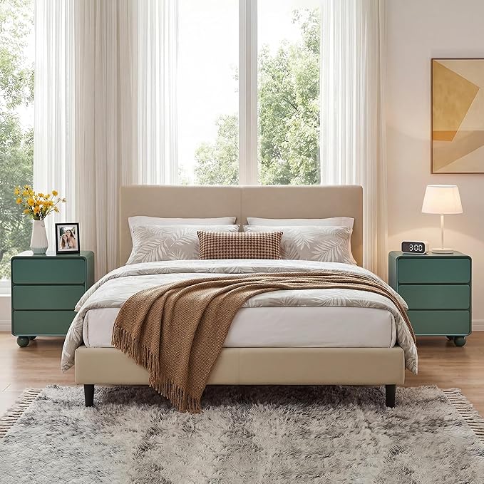 AVZEAR Modern3 Drawer Dresser for Bedroom, Curved Wooden Dresser Chest of Drawers, 3 Drawer Nightstand Closet Clothes Storage Organizer for Kids Bedroom, Living Room, Nursery, Green