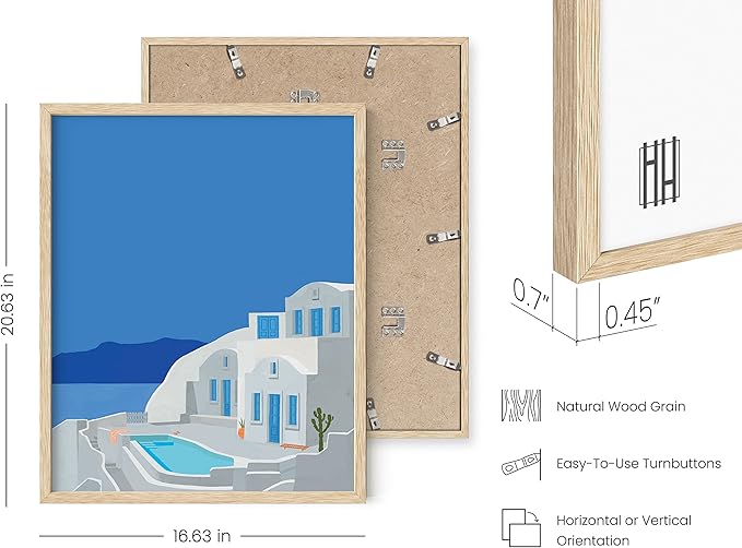 HAUS AND HUES Greece Poster - Travel Print, Mediterranean Scenic City Art, European Wall Decor (Beige Frame, 16x20)