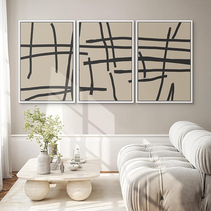 SIGNWIN Framed Canvas Print Wall Art Set Minimalist Abstract Line Illustrations Modern Art Decorative Chic Calm/Zen for Living Room, Bedroom, Office - 16"x24"x3 WHITE