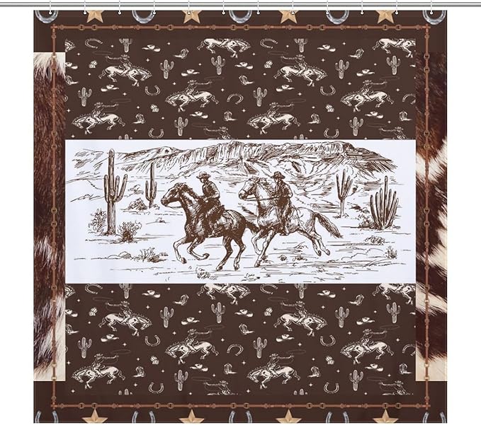 Western Horse Cowboy Shower Curtain for Boys Men Kids Teens Rustic Country Wild West Waterproof Shower Curtains for Bathroom Decor 12 Pack Hooks 72x72in (183x183cm)