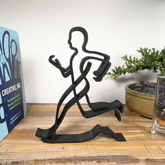 Runner Sculpture – Minimalist Running Figurine | Motivational Gift for Runners, Athletes & Fitness Lovers (Abstract Male Runner Matte Black)