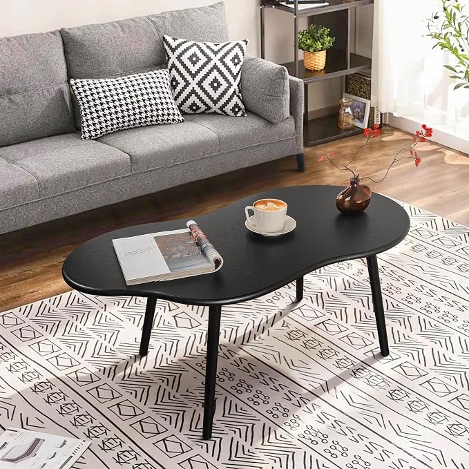 Small Coffee Tables Cloud Coffee Table for Small Spaces Mid-Century Modern Living Room Table Wooden Irregular Low Floor Desk for Apartment Reception Room Charcoal Black