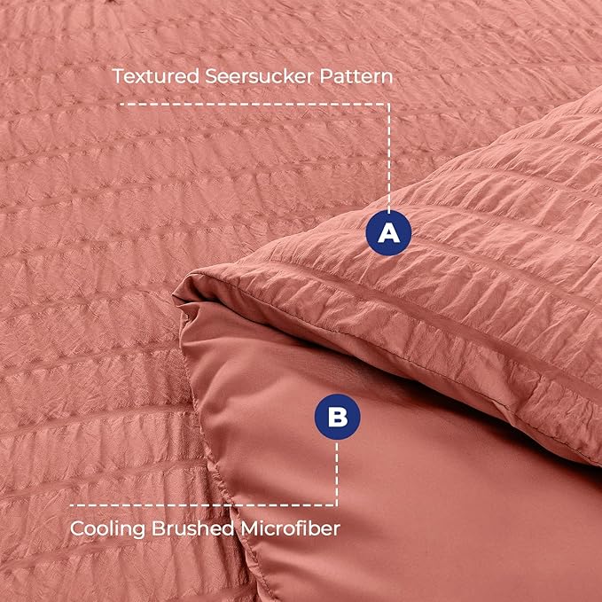 HYMOKEGE Coral Twin XL Comforter Set Seersucker 5 Pieces, All Season Luxury Bed in a Bag for Bedroom, Bedding Set with Comforter, Sheets, Pillowcase & Sham