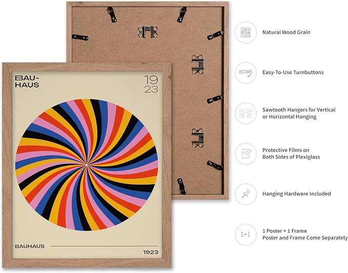 Poster Master Bauhaus Poster - Spiral Colors Print - Geometric ART - Abstract ART - Psychedelic Style - Chic Boho - Mid Century Modern - Living Room or Bedroom Decor - 11x14 Beige Framed