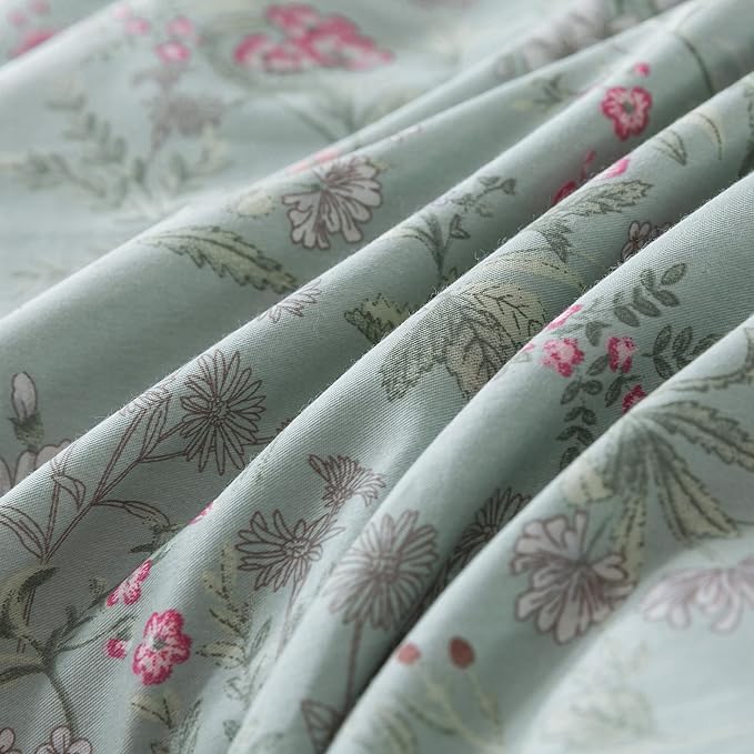 HoneiLife Cotton Duvet Cover Queen - Floral Comforter Cover 3-PC, Flower Floral Bedlinen for Set Queen Beds, Wildflower Comforter Cover Sets for All Season Use