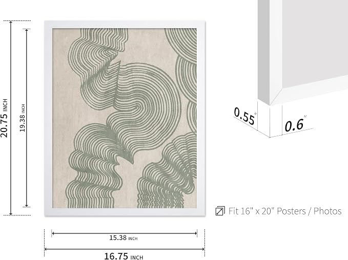 Poster Master Line Drawing Poster - Curved Lines Print - Geometric Art - Sketch Art - Abstract Art - Mid Century Modern Art - Minimal Art - Great Bedroom or Living Room Decor - 16x20 White Framed