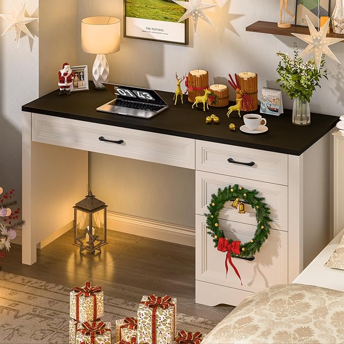 Vabches Farmhouse Executive Desk with Storage and Ample File Drawer, Rustic Large Home Writing Desk for Bedroom, Black