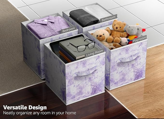 Sorbus Collapsible Storage Bins - 11" Sturdy Foldable Fabric Storage Cubes with Handle - 4 Tie-Dye Purple Organization and Storage Baskets for Organizing Pantry, Closet, Nursery, Dorm, Toy Storage