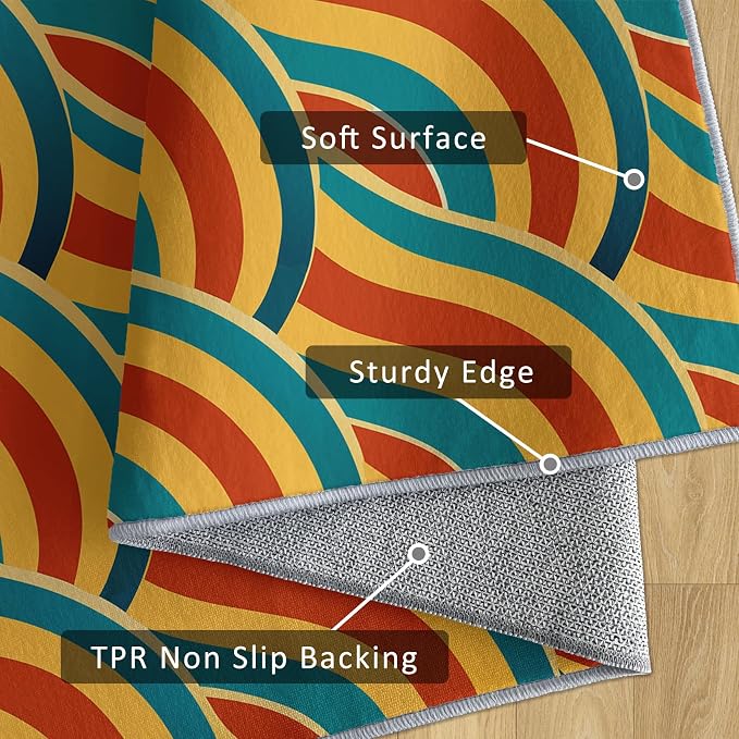 70s Rug 7x9 Retro Abtract Groovy Stripes Pattern Area Rugs for Living Room, Bedroom, 70s Home Decor Accessories Indoor Carpet, Non Slip & Machine Washable, GD0370