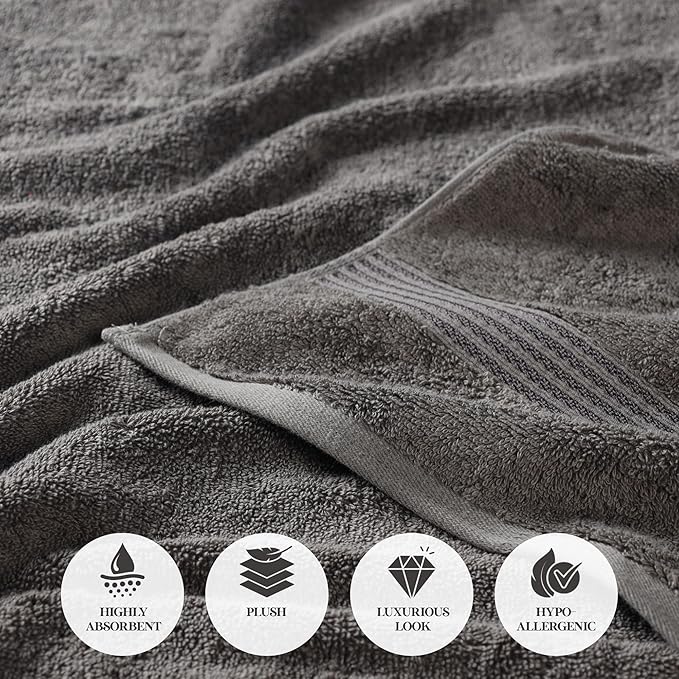 Superior Egyptian Cotton 3-Piece Towel Set, Assorted Towels for Home Bathroom, Master, Guest Bath, Decor Essentials, Includes 1 Bath, 1 Hand, 1 Face Towel/Washcloth, Quick Dry, Absorbent, Charcoal