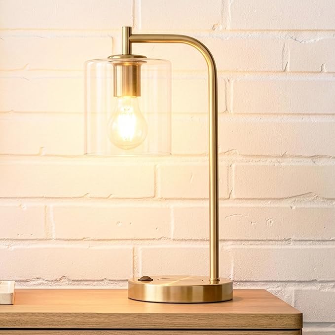 Brightech Elizabeth Table Lamp with Wireless Charging Pad and USB-C Port, Bedside Reading Lamp, Vintage Brass Gold Desk Lamp, Nightstand Lamp with LED Bulb for Bedroom, Living Room, Office