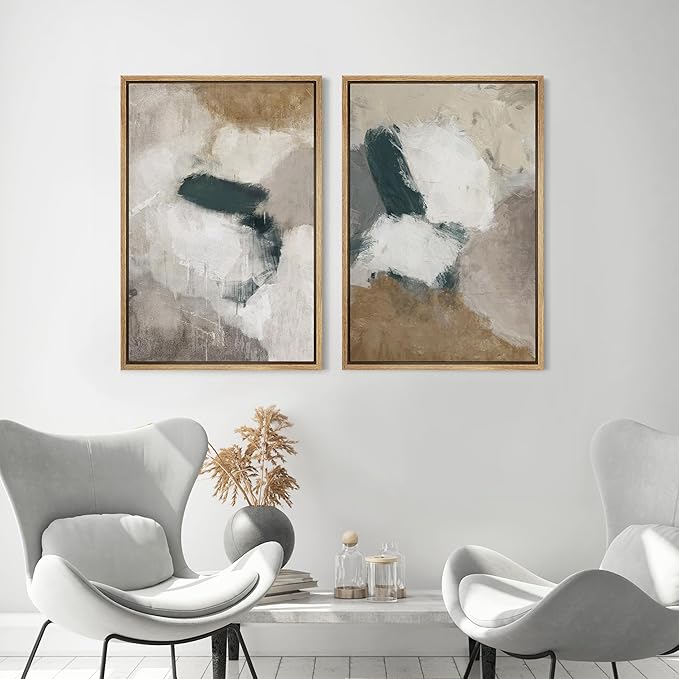 MUDECOR Framed Canvas Print Wall Art Vintage Mid-Century Colorful Pattern Illustrations Modern Art Decorative Bohemian Colorful Chic for Living Room, Bedroom, Office - 24"x36"x2 Natural