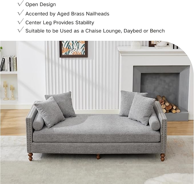 Chifee & Vingol 75.2" W Retro Oversized Chaise Lounge Chair Indoor with Left & Right Armrest,6 Pillows,Solid Wood Legs,Gray