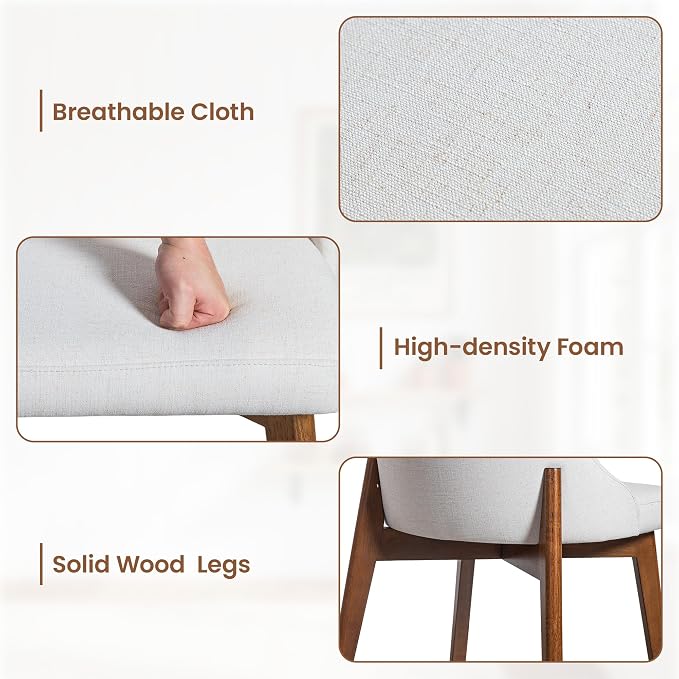 Casaphoria Dining Chairs Set of 2, Mid Century Modern Upholstered Kitchen Chairs with Solid Wood Legs, Ergonomic Accent Side Chair for Living Room, Desk, Bedroom and Vanity, Beige and Walnut