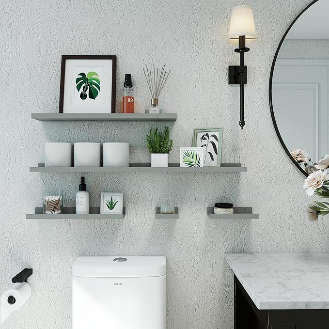 Floating Shelves for Wall Decor, Long Wall Mounted Storage Shelf for Bedroom, Living Room, Bathroom, Kitchen, Nursery, Modern Display Picture Ledge Shelf with Lip Set of 2-36 Inches, Grey