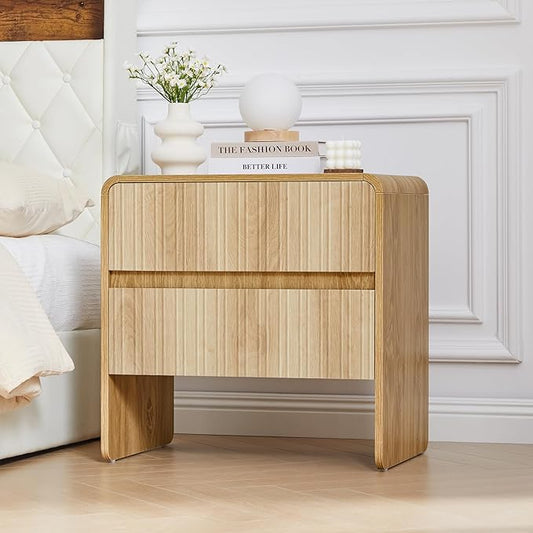 BERRYMERRY Flute 2 Drawer Dresser,Mid Century Modern Small Nightstand with 2 Drawer for Bedroom, Wood Side Table with Curved Profile for Living Room,Hallway,Enterrway