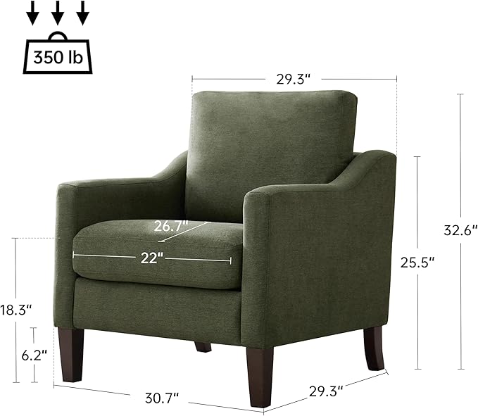 VKNOW Mid Century Modern Accent Chair, Upholstered Living Room Chairs Armchair for Bedroom, Comfy Reading Accent Chairs with Wood Legs for Living Room (1, Green)