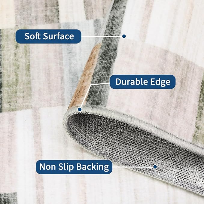 Washable Runner Rugs 2x6 Rug Runner Modern Non Slip Kitchen Rugs Indoor Entryway Rug Farmhouse Soft Bath Mat Stain Resistant Carpet for Bedroom Hallway Laundry 2'x6' Khaki&Grey