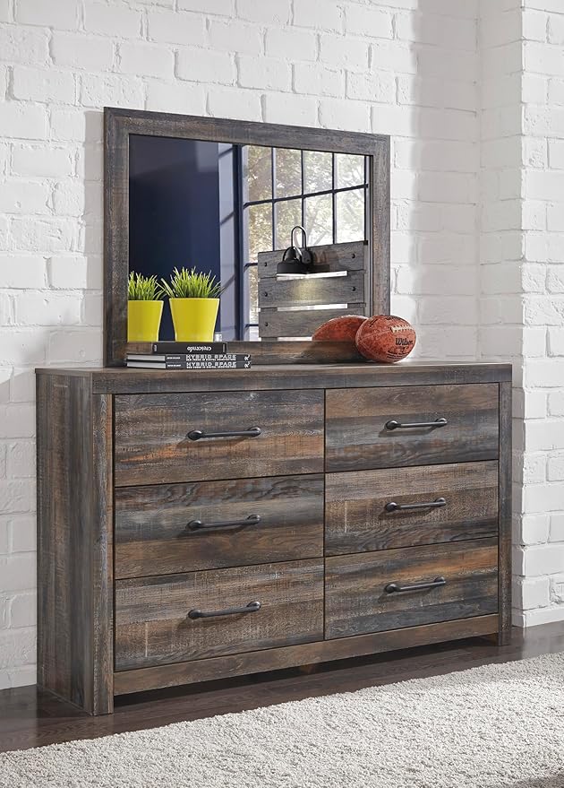 Signature Design by Ashley Drystan 6 Drawer Dresser, Large-scale Hardware, Smooth-gliding Drawers, Wood, 58.7" W x 15.31" D x 36.46" H, Weatherworn Brown