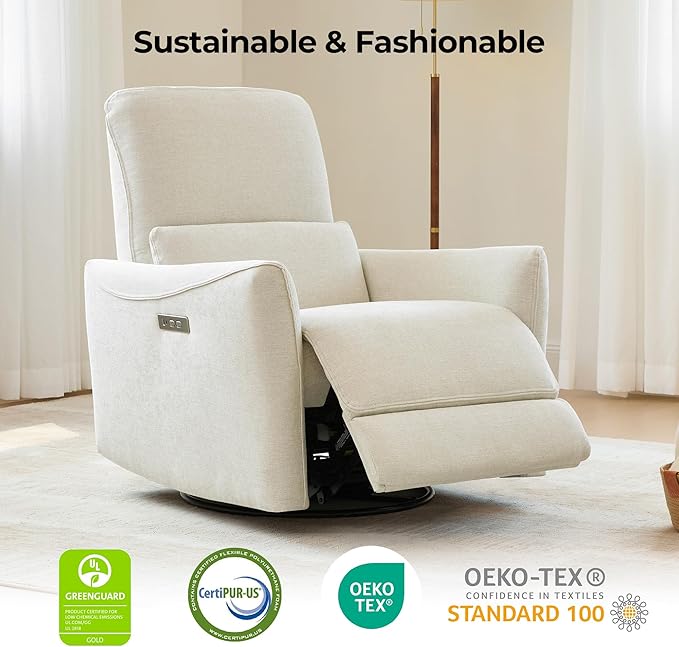 CHITA Oversized Power Recliner Chair Swivel Glider for Big and Tall, FSC Certified Living Room Nursery Rocking Chair with Lumbar Support, Linen