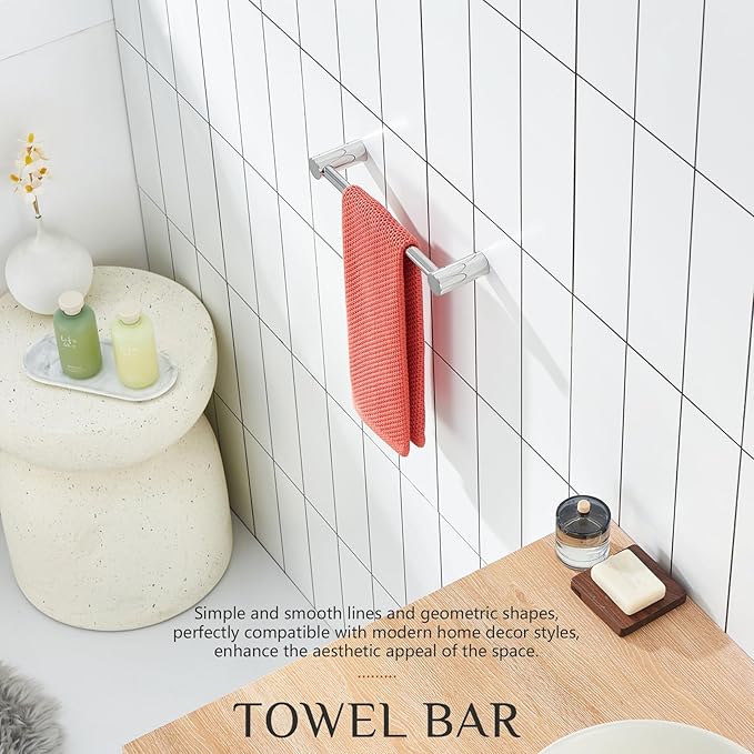 KOKOSIRI Towel Bar for Bathroom Wall Chrome 12-Inch Hand Towel Holder Bathroom Hardware Accessories Wall Mount Polished Stainless Steel, B4007CH-L12