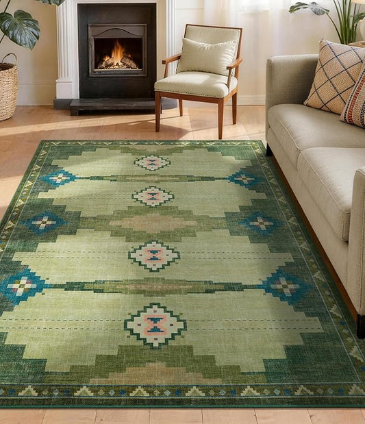 YIHOUSE Mid Century Modern Rugs for Living Room, Green Rug No-Slip Southwestern Area Rug 5x7 Washable Rugs for Bedroom, Dining Room