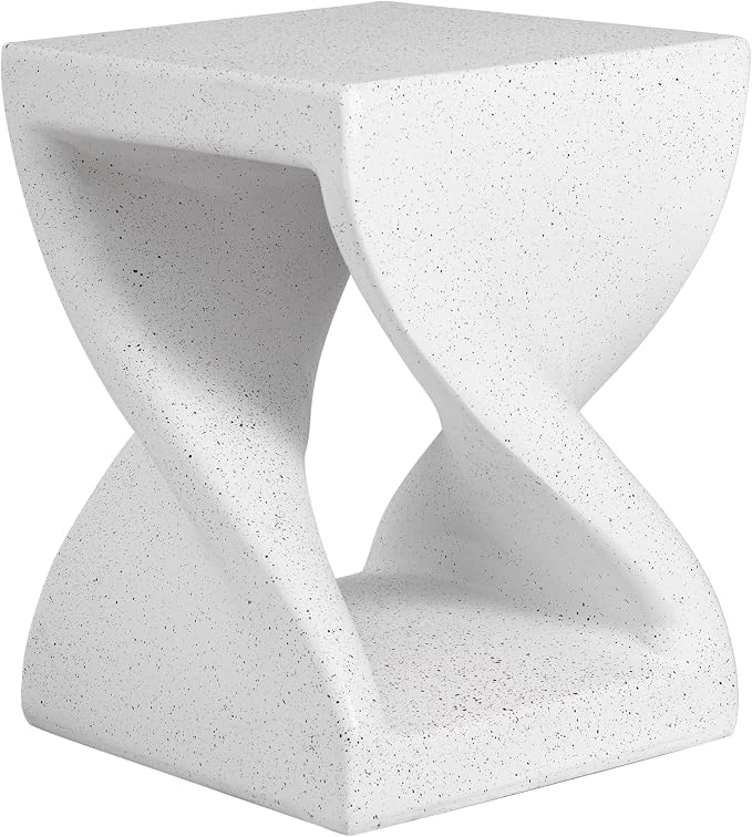 ø13.39'' Faux Concrete Cement Round Side Table End Table, Modern Contemporary Minimalist Twisted-Base Style, MGO Material for Indoor & Outdoor, No Assembly, White