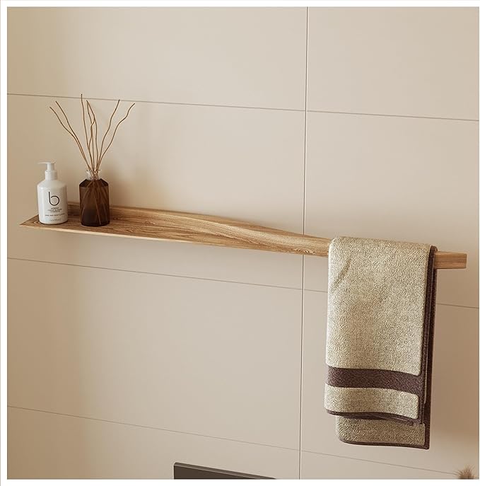 Towel Holder with Shelf, Wall Mounted Floating Handtowel Drying Rack Modern Style, Horizontal Bathroom Organizer (Ash)