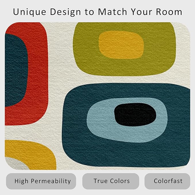 Mid-Century Modern Rug 6x9 Geometric Retro 60s 70s Pattern Area Rugs for Living Room, Bedroom, Mid-Century Modern Home Decor Accessories Indoor Carpet, Non Slip & Machine Washable, GD0650