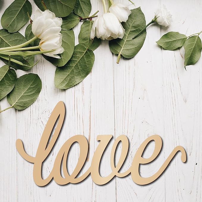 CREATCABIN LOVE Wood Cutout Front Door Wooden Decor Letters Cut Art Sign Wall Hanging Decor for Restroom Bedroom Cafe Shop Apartment Hotel Rustic Farmhouse Porch Party Valentines' Day Gifts 11.9x4.7in
