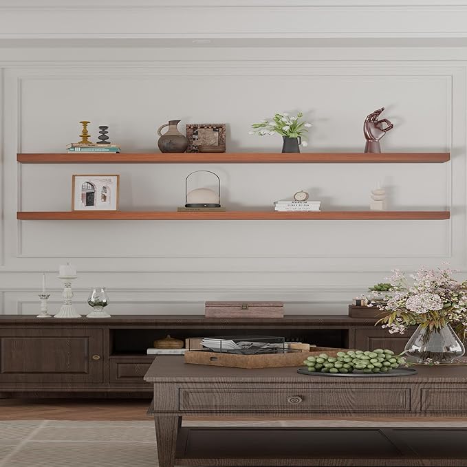 IEO Long Wooden Floating Shelves for Room Wall, Natural Wood Floating Shelves Wall Mounted Kitchen Shelf for Living Room, Bedroom, Kitchen,Bathroom, Storage (Honey Oak, 72in 2tier)