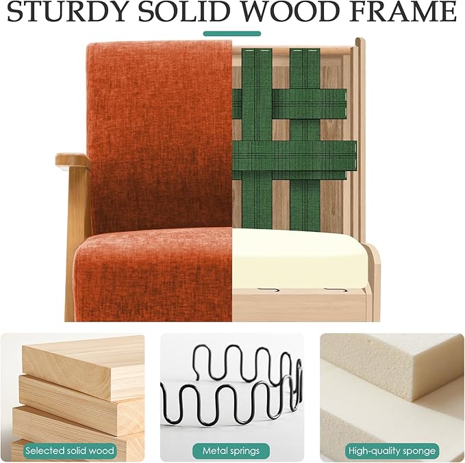 Home Accent Chair Mid Century Modern Accent Chair with Wood Frame, Lounge Upholstered Armchair, Reading Chair, Sturdy Base,For Living Room, Bedroom,Office,Comfy Guest Waiting Room Chairs,Orange