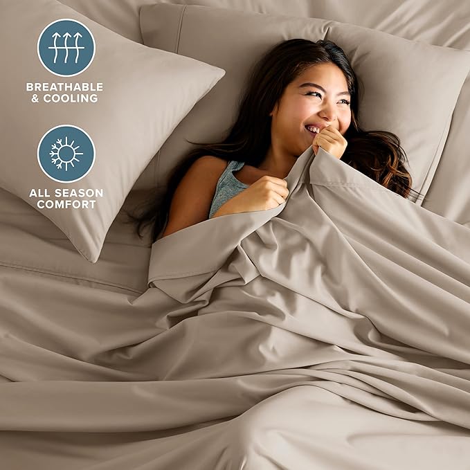 Bare Home Full XL Sheet Set - 1800 Ultra-Soft Microfiber Full Extra Long Bed Sheets - Double Brushed - Deep Pockets - Easy Fit - 4 Piece Set - Bedding Sheets & Pillowcases (Full XL, Pebble)