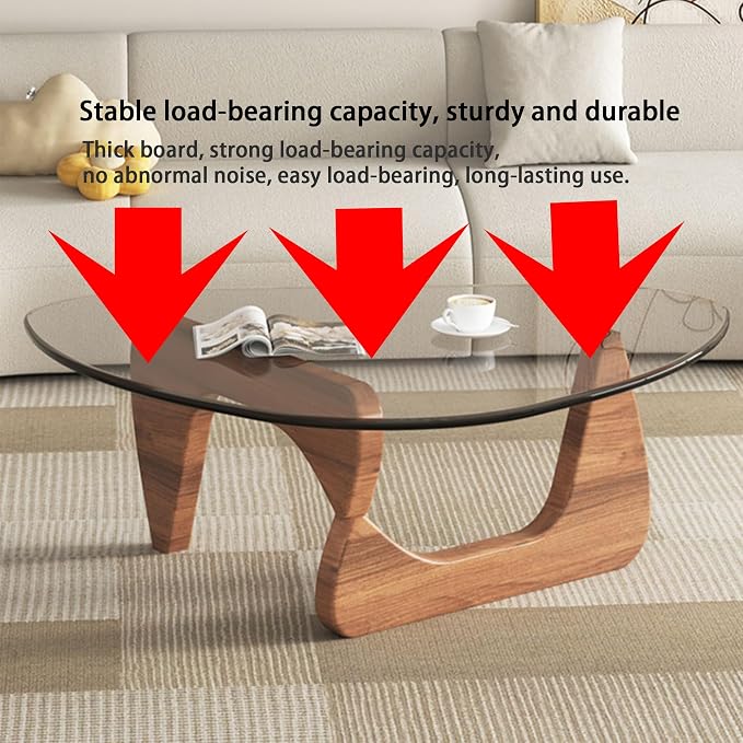 EASYSOUL Modern Glass Coffee Table, 44.88" D x 32.28" W x 15.75" H, Abstract Round Tea Tables for Living Room Home Office Industrial Cocktail Tables (Walnut-Clear Glass, 44.88")
