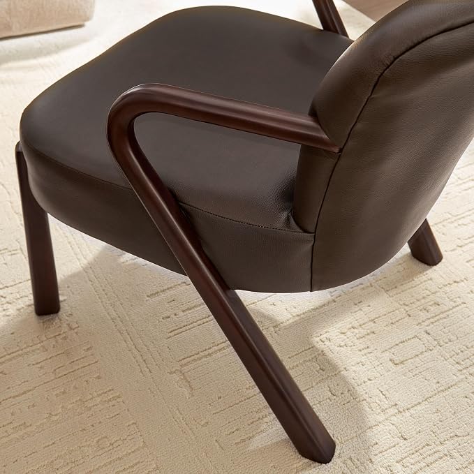 Modway Arden Faux Leather Upholstered Accent Armchair in Espresso – Mid-Century Modern Lounge Chair with Curved Wood Frame