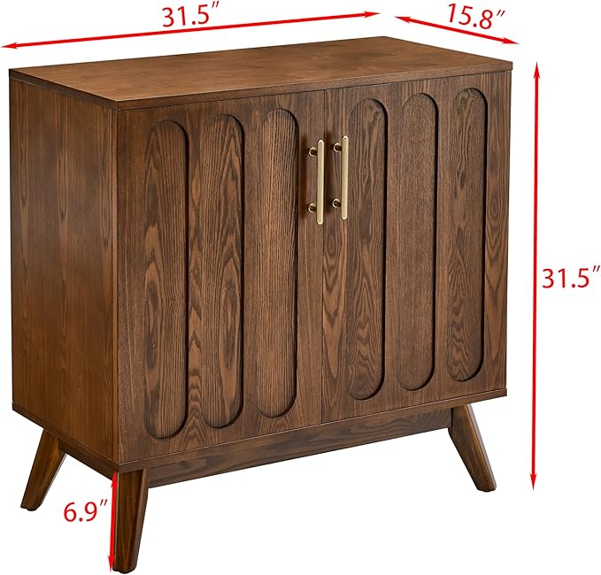 LKTART Sideboard Buffet,Mid Century Modern Storage Cabinet with Doors and Shelves, Boho Style Wooden Buffet Cabinet for Living Room,Walnut
