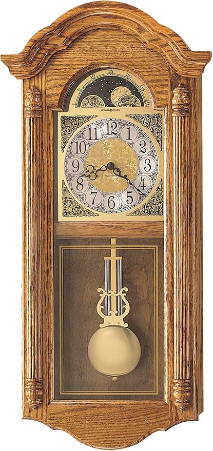 Howard Miller Mason II Wall Clock, Crystal Glass Golden Pendulum Wall Clocks, Analog Display Ave Maria Chime Movement Perfect for Living Room & Home Decor, Home Shape Portable Clock