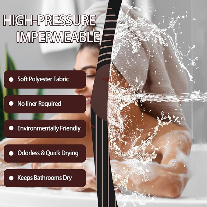 Boho Black and Dark Red Shower Curtain, Mid Century Modern Burgundy Shower Curtains for Bathroom, Waterproof Fabric Set with Hooks, 70" W x 72" L