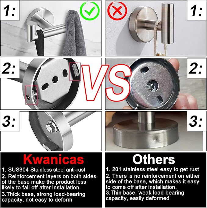Towel Hooks for Bathrooms,Brushed Nickel Towel Hook for Kitchen Bathroom,SUS304 Stainless Steel Coat Hook,Heavy Duty Double Holder Robe Hooks for Hanging Towels,Coats,Sponges,Clothes,Wall Mount,2 Pack