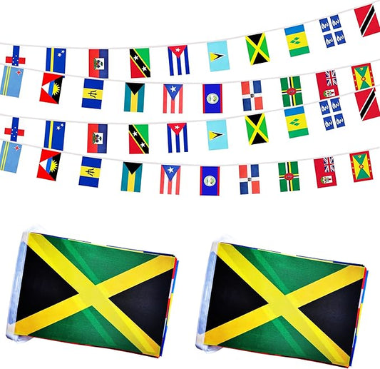 2 Pack 20 Caribbean Countries Small String Flags, 60 Feet 40 Pcs Caribbean Nations Pennant Banner Bunting Flags, International Festival, Commemoration,Caribbean Carnival Decorations (2 Pack)