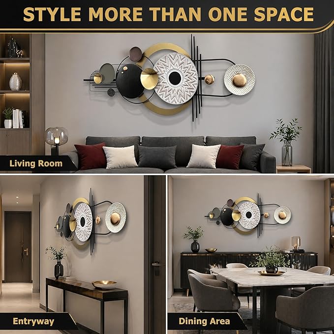 JFUJFU Large Modern 3D Wall Art - Black White & Gold Textured Abstract Wall Sculpture for Home Office & Bedroom Decor